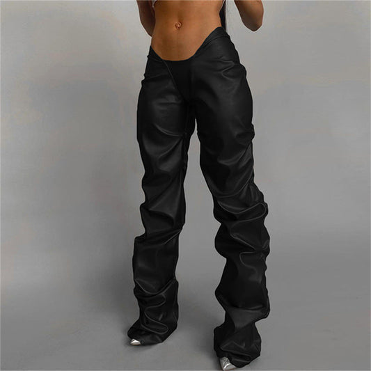 Leather Street Style Straight Leg Pants