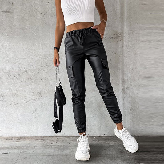 Casual Drawstring Pocket Elastic Waist Long Pants