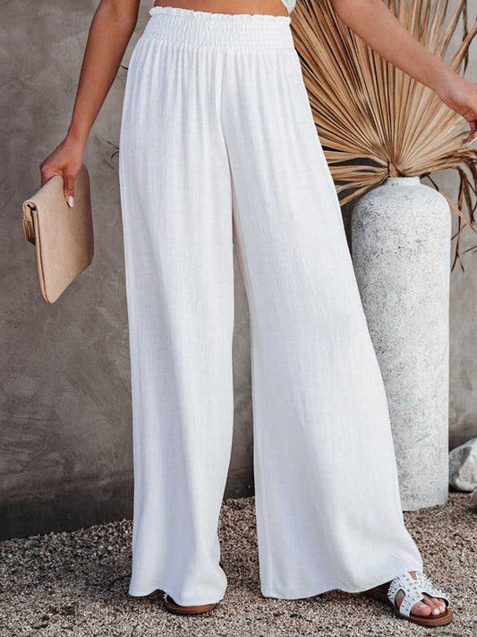 Summer Elastic Waist Wide Leg Trousers Spring Solid Beach Long Pants