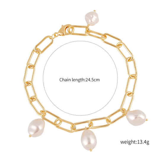 Womens Link Bracelet with Faux Pearl Detailing