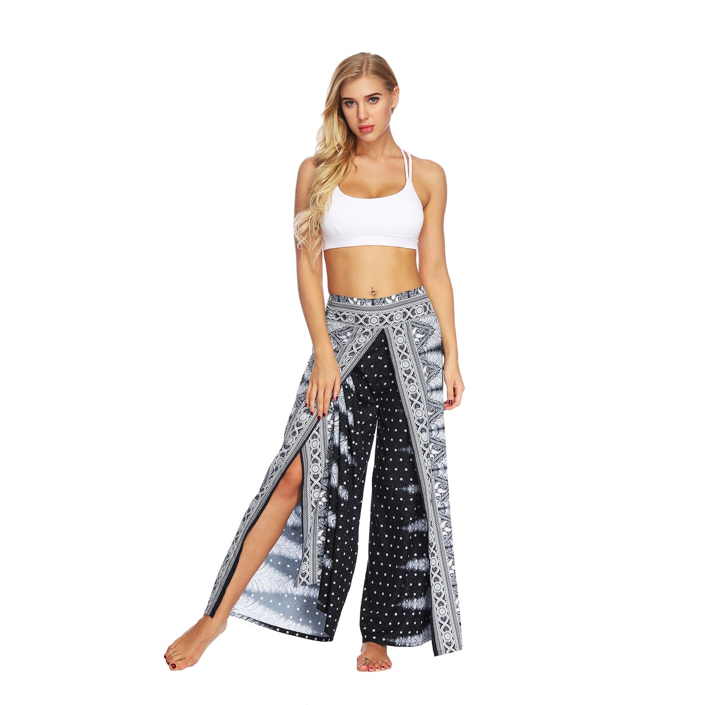 New Printing Leisure Loose Open Fork Straight Pants