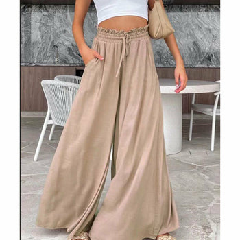 Casual Elastic Waist Wide-Leg Pants